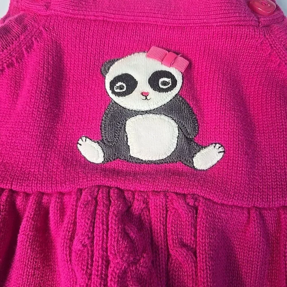 Gymboree Panda Sweater Dress Kids 5T Pink‎ Cable Knit Kawaii Animal Core